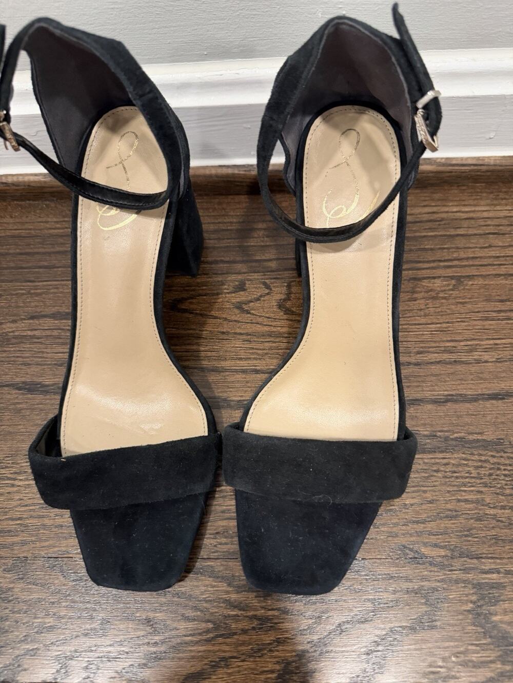Sam Edelman Black Suede Open toe Chunky Block Heels 10.5